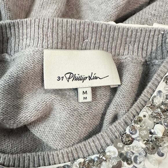 3.1 Phillip Lim Beaded Sequin Sweater Cut Out Crew Neck Yak Cashmere Wool Blend - Picture 11 of 13